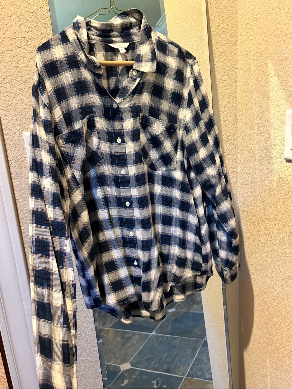 Lucky Brand Navy and White Plaid Button-Up Shirt